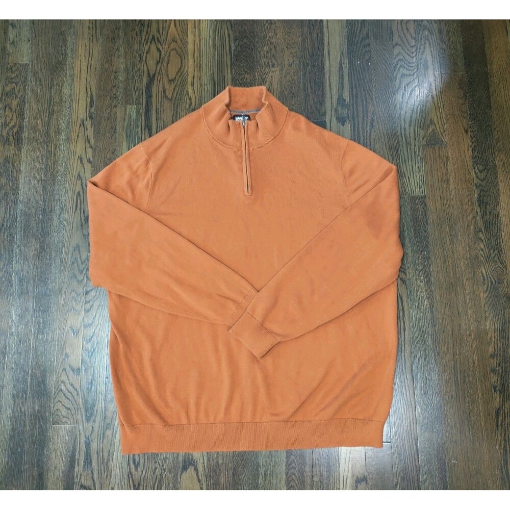 Lands End 1/4 Zip Sweater Mens 2XL Burnt Orange 100% Cotton Long Sleeve Pullover